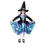 Sincere Party Girls Witch Costume,Deluxe Spell Casting Sparkling Halloween Witch Dress with Hat 5-6years.