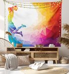 Ambesonne Basketball Tapestry, Rainbow Colored Vivid Theme a Player Sports Man Jumps Scoring Print, Fabric Wall Hanging Decor for Bedroom Living Room Dorm, 45" X 30", White Orange