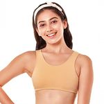 Enamor Women's Wide Strap Stretch Cotton Non-Padded Antimicrobial Beginners Pop-on Wireless Teenager Bra Full Coverage Bra - BB01(BB01-Skin-S)