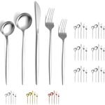 30 Piece Silverware Premium Stainless Steel Flatware Set, Mirror Polished Cutlery Set Durable Tableware Set, Includes - (Salad Fork 6+Fork 6+Knife 6+Salad Spoon 6+Tea Spoon 6, Silver Hotel Spoon,30)