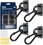 304 Stainless Steel Pad Eye Snap Hooks, M5 Heavy Duty Hammock Plate Hooks, 500lbs Capacity Ceiling Swing Hanging Kit with Locking Carabiner,Strong Mounting Hooks for Plant,Marine,Dog Leash,RXT,Black