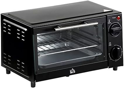 HOMCOM Mini Oven, 9L Countertop Electric Grill, Toaster Oven with Adjustable Temperature, Timer, Baking Tray and Wire Rack, 750W, Black