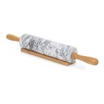 Homiu Marble Rolling Pin for Baking with Wooden Stand Easy Clean Hard-Wearing Speckle Finish Non-Stick (White)