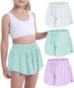 Flowy Shorts for Teen Girls Athletic Running Biker Shorts Youth Butterfly Shorts（White/Mint/Lightpurple-XXS）
