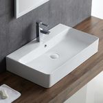 Rectangle Bathroom Vessel Sink 28" x 16", Eridanus Wall Mount Sink Ceramic Porcelain, Modern Above Counter Sink White Floating Lavatory Vanity Trough Art Basin with Overflow