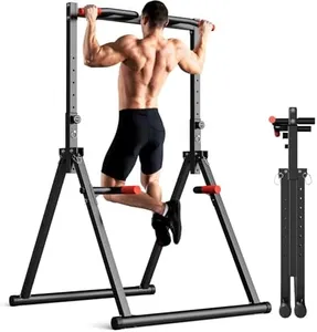 SERTT Foldable Power Tower Dip Station Pull Up Bar, Multifunction Home Gym Strength Training Equipment, Fitness Triangular Design Pullup Dip Station Rack, Support 440LBS