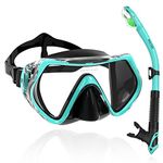 WACOOL Professional Adults Teens Kids Snorkeling Snorkel Diving Scuba Package Set with Anti-Fog Coated Glass Purge Valve and Anti-Splash Silicon Mouth Piece for Men Women (Kids,Malachite Green)