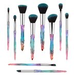 Makeup Brushes, 10PCs Professional Cosmetic Brush Set Special Shiny Foundation Face Powder Brush Eyeshadows Blending Blush Brushes Colorful Plastic Handle (Blue)