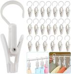 Vinbee 20 PCS Laundry Hooks with Clips Super Strong Plastic Home Travel Swivel Hanging Hanger Closet Organizer Clamps Socks Boot Bras Towels for Bathroom Wardrobe Kitchen Office - 4.3 Inches (White)