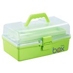 HORBAC Three-Layer Clear Plastic Rectangular Multipurpose Organizer and Portable Handled Case Storage/Tool Box for Art Craft and Cosmetic (Green, 12 Inch)