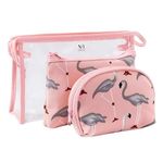 NFI essentials 3 Pcs. Cosmetic Pouch Makeup Pouch Vanity Bag Travel Organizer Toiletry Pouch for Women Zippered Pouch Set, Large, Medium, Small Makeup Bag