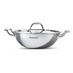 BERGNER Argent TriPly Stainless Steel 18 cm Kadai with Stainless Steel Lid, 1.3 L Small Kadhai with Lid, Food Safe, Dishwasher Safe, Induction and Gas Ready, 5-Year Warranty by Bergner