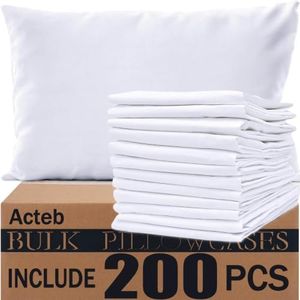 Bulk Pillow Cases King Size Set of 200 Pack Basic Pillowcases White Pillow Case Hypoallergenic Pillowcase Soft Envelope Closure Covers 20 x 36 Inches