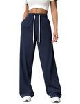 PINSPARK Women's Sweatpants Lounge Wide Leg Sweat Pants High Waist Baggy Pants Comfy Workout Sweatpant with Drawstring and Pockets Pitch Blue M