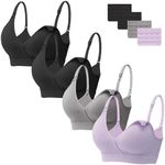 Angelhood 4 Pack Nursing Bras for Breastfeeding Women Maternity Bras Seamless Sleep Bra Wireless Bralette, Black Black Gray Purple, Large