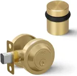 MEGA HANDLES Ralph Collection - Reversible Deadbolt + Door Stopper 1.5IN (Satin Brass)