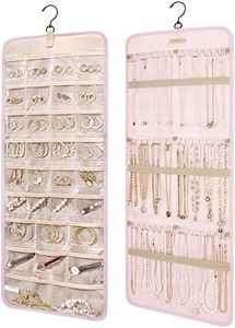BAGSMART Hanging Jewelry Organizer Storage Roll with Hanger Metal Hooks Double-Sided Jewelry Holder for Earrings, Necklaces, Rings on Closet, Wall, Door, 1 piece, Large, Pink