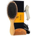 Belula Premium Boar Bristle Hair Brush for Men Set.Styling Mens' Hair Brush with Nylon Pins. Boar Bristle Brush, 2 x Palm Brush, Wooden Comb & Travel Bag Included.