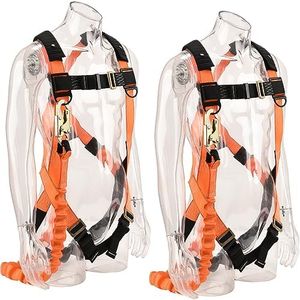 WELKFORDER [2-PACK] 1D-Ring Industrial Fall Protection Safety Harness with 6-Foot Shock Absorber Stretchable Lanyard | Permanent attached Kit | ANSI Compliant Personal Fall Arrest System(PFAS)