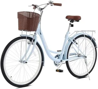 Viribus Beach Cruiser Bike for Women, 26 inch Womens Bike with Basket 1 Speed, Step Through Adult Bicycle for City Commuter, Seniors, Ladies, Female, Vintage Retro Blue
