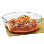 Borosil Round Glass Baking Dish, 2.5 L, Microwave Safe & Oven Safe, Transparent, 1 Piece