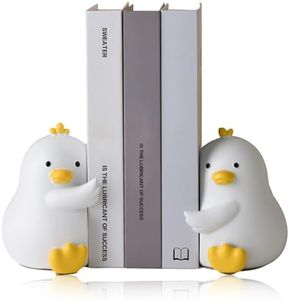 Hug Duck Bookends, Cute Book Ends Decorative Bookends for Shelves, Creative Resin Boo1k Holders for Shelf Desk Home Office Decoration (White)