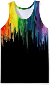 Loveternal Guys Rainbow Pride Tank Tops for Men Summer Novelty Outfits Youth Black Tank Tops Colorful Melting Graffic 3D Printed Workout Soft Quick Dry Underwear L