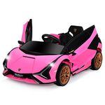 INFANS 12V Licensed Lamborghini Sian Kids Ride On Car with Parent Remote Control, Spring Suspension, MP3 Player, Electric Toy Roadster Carbon Fiber Textured for Toddler (Pink)