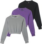 3 Pack: Womens Crop Top Pullover Sweatshirt Sweater Fleece Active Workout Athletic Clothes Running Gym Fall Fashion Ladies Long Sleeve Crew T-Shirt Neck Trendy Cropped Tees Shirt Winter - Set 6, L