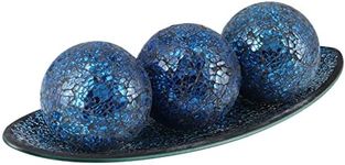 MDLUU Centerpiece Bowl and Balls Set, Mosaic Glass Tray with 3 Pieces Spheres, 12.9" Decorative Plate with 3" Mosaic Orbs for Home Decor, Gift (Navy Blue)