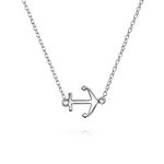 Minimalist Tiny Nautical Ocean Vacation Diagonal Sideways Boat Anchor Pendant Necklace For Women Teens .925 Sterling Silver