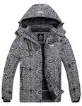 Wantdo Women's Warm Ski Jacket with Fleece Waterproof Snowboarding Jacket Hooded Mountain Coat Windproof Raincoat Black & White Flora XL