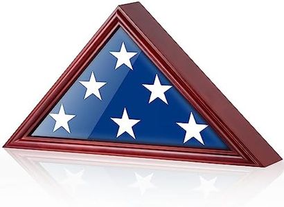 DecoWoodo Flag Box Display Case for 5'x9.5' American Veteran Burial Flag Wall Mount, Memorial Flag Holders for Veterans Funeral Flag with HD Glass, Wooden Triangle Flag Frame Shadow Box, Mahogany