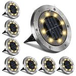 Opard Solar Ground Lights, 8 LED IP65 Waterproof Warm White Solar Decking Lights for Outdoor Garden, Pathway, Patio,Lawn (8 Pack)