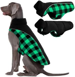 Kuoser Reversible Dog Coat, Warm Waterproof Dog Jacket, British Style Plaid Dog Winter Coats, Puppy Cold Weather Vest Windproof Outdoor Clothes Dog Snow Jackets for Extra Large Dogs XXXL