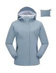 BGOWATU Women's Rain Jacket Waterproof Raincoat Packable Lightweight Hood Outdoor Cycling Windbreaker Light Blue L