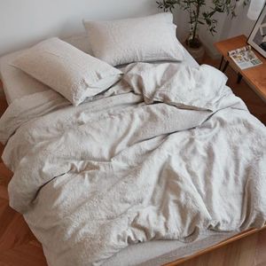 Sijo Stone Washed 100% Organic French Linen Bed Sheet Set, GOTS Certified Organic, Best Cooling Linen Sheet Award by Sleep Foundation 4pc Set - 2 Pillowcases, 1 Fitted and 1 Flat (Pinstripe, Cal King)