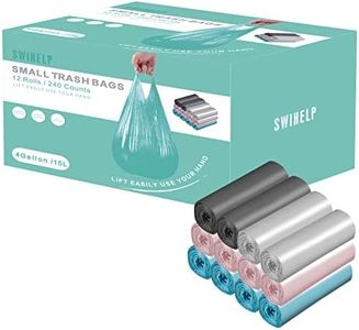Small Trash Bags 240 Count Garbage Bags SWIHELP Waste Basket Liners for Bathroom, Kitchen,Bedroom, Office Pet Car 15 Liter Trash Can 4 Gallon