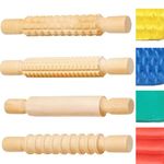 Kids B Crafty - Kids Rolling Pin Set Wooden- 4 Textured Play Dough Rolling Pins for Dough, Crafts, and Baking - Clay Roller 21cm x 3.6cm