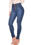 Ecupper Women's Skinny Fit Jeans Stretch High Waisted Denim Jeggings with Pockets, Dark Blue, UK 18-20 / Label size 3XL