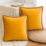 Set of 2 Velvet Decorative Throw Pillow Covers 18x18 Inch, Farmhouse Gold Throw Pillows for Couch Sofa Bed Home Living Room Decor