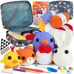 Coopay Crochet Kit for Beginners: 4 in 1 Crochet Animal Kit - Penguin, Chick, Rabbit & Fox, Crochet Set Beginner Crochet Starter Kit for Adults, Learn to Crocheting Knitting Kit Includes Instructions