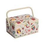 Hobby Gift Medium Sewing Box Organiser with Handle - Cotton Basket Sewing Storage Box, Craft Storage Boxes with Compartments for Tools & Accessories - 18.5 x 25.5 x 14.5cm, Owl