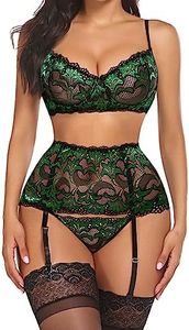 Avidlove Women Sexy Lingerie Set with Garter Bra and Panty Lace Underwire Lingerie Sets(Green,2XL)