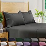 BAMPURE 100% Viscose Derived from Bamboo Sheets Twin - 4PC Set - Super Soft Cooling Sheets - Up to 16’’ Deep Pocket - Luxury Series - 1 Flat Sheet,1 Fitted Sheet,2 Pillowcases (Twin Stone Grey)