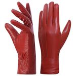 Harssidanzar Winter Leather Gloves for womens Warm Fleece Lining Touchscreen Vintage Finished GL018,Red,Size XS