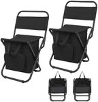 FUNDANGO 2 Pack Small Fishing Chair with Cooler Bag, Lightweight Camping Chair Compact Fishing Stool with Backrest for RV Hiking Travel, Hunting, Ice Fishing Gifts Gear for Men, Supports 265 lbs