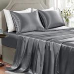 GOLAL Satin Sheets Queen Size - 4 Pieces Luxury Silky Soft Bed Sheets, Wrinkle-Free Dark Grey Satin Silk Sheet Set with 1 Deep Pocket Fitted Sheet, 1 Flat Sheet, 2 Pillow Cases