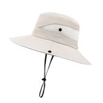 PIGBENGO Women Sun Hat UV Protection Bucket Wide Brim Summer Beach Boonie Hat Quick Dry Outdoor Fishing Cap (B-Beige)