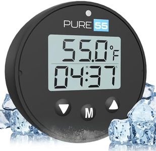 Pure55 PlungeGauge 3-in-1 Cold Plunge Thermometer with Clock & Timer - Ice Bath Water Thermometer with Easy 3-Button Control - Floating Design & IPX7 Waterproof with Audible Beep & LED Indicators